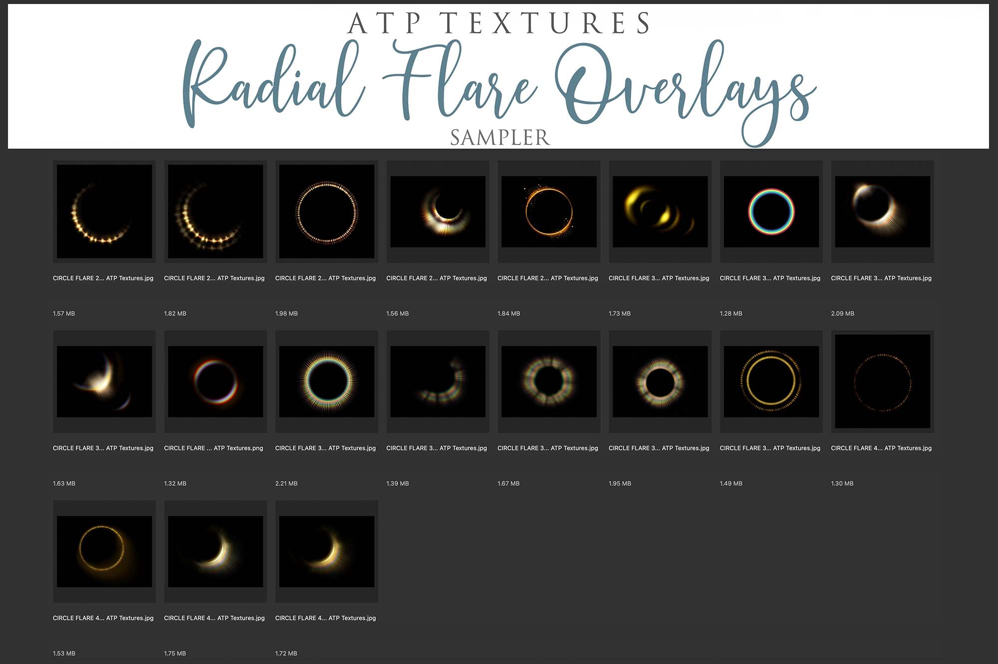 Radial sun flare overlays, high resolution, photography overlays, lens flare, ring flare, sunlight, photo overlay by ATP textures.